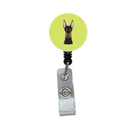 TEACHERS AID Checkerboard Lime Green Doberman Retractable Badge Reel TE632173